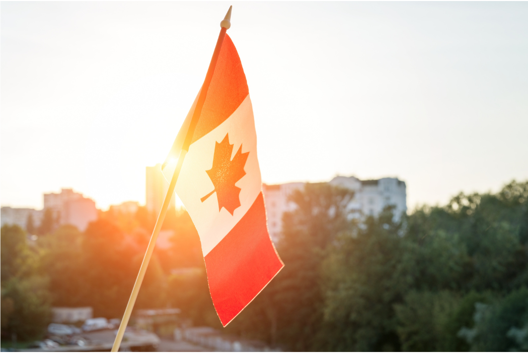 Canadian flag at sunset